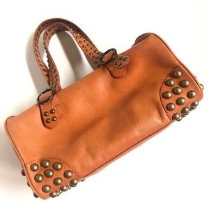 Linea Pelle Cognac Studded Leather Satchel